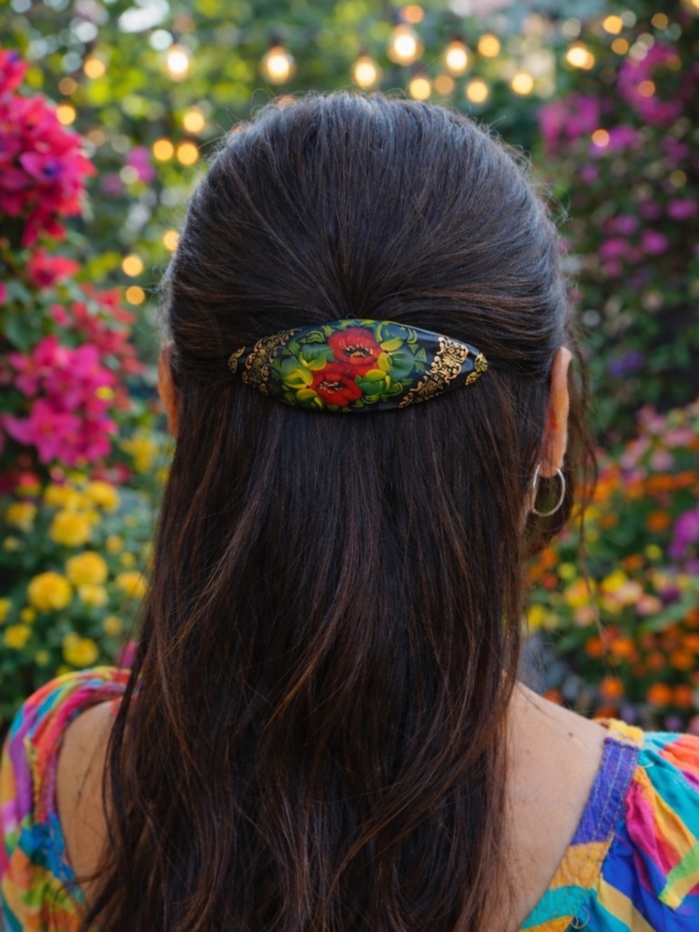 VINTAGE RUSSIAN HAND PAINTED & LACQUERED WOOD HAIR Barrette
